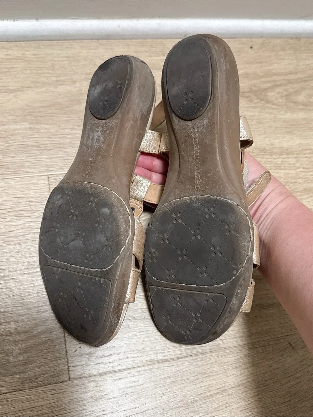 Women's Metallic Tan Slingback Sandals with Decorative Stud Detail